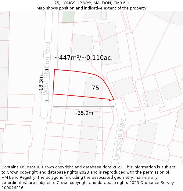 75, LONGSHIP WAY, MALDON, CM9 6UJ: Plot and title map