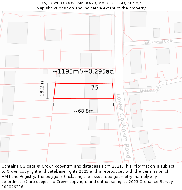 75, LOWER COOKHAM ROAD, MAIDENHEAD, SL6 8JY: Plot and title map