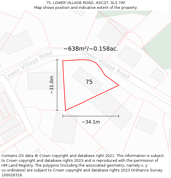 75, LOWER VILLAGE ROAD, ASCOT, SL5 7AF: Plot and title map