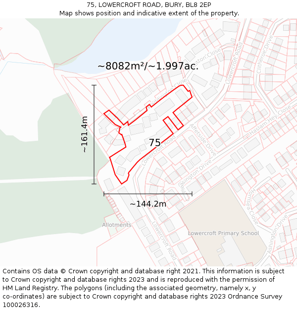 75, LOWERCROFT ROAD, BURY, BL8 2EP: Plot and title map