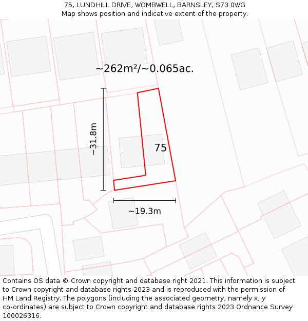 75, LUNDHILL DRIVE, WOMBWELL, BARNSLEY, S73 0WG: Plot and title map