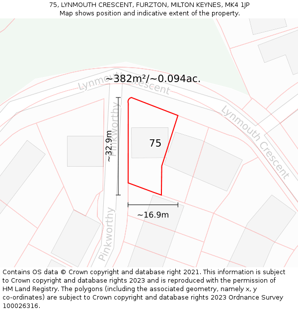 75, LYNMOUTH CRESCENT, FURZTON, MILTON KEYNES, MK4 1JP: Plot and title map