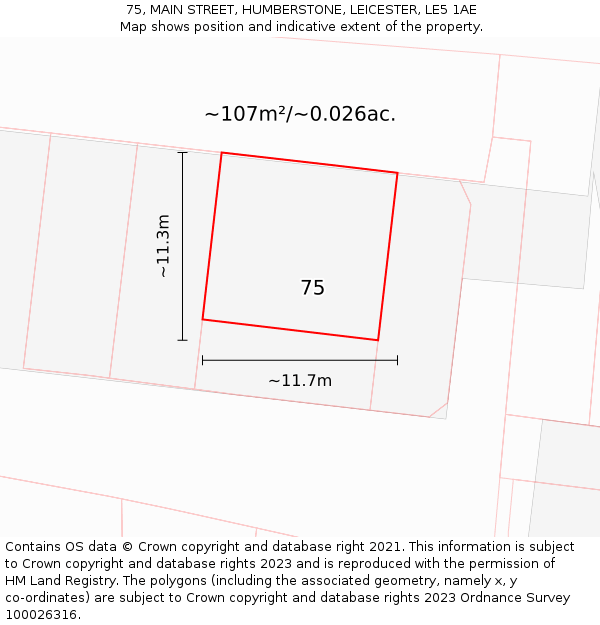 75, MAIN STREET, HUMBERSTONE, LEICESTER, LE5 1AE: Plot and title map