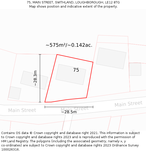 75, MAIN STREET, SWITHLAND, LOUGHBOROUGH, LE12 8TG: Plot and title map