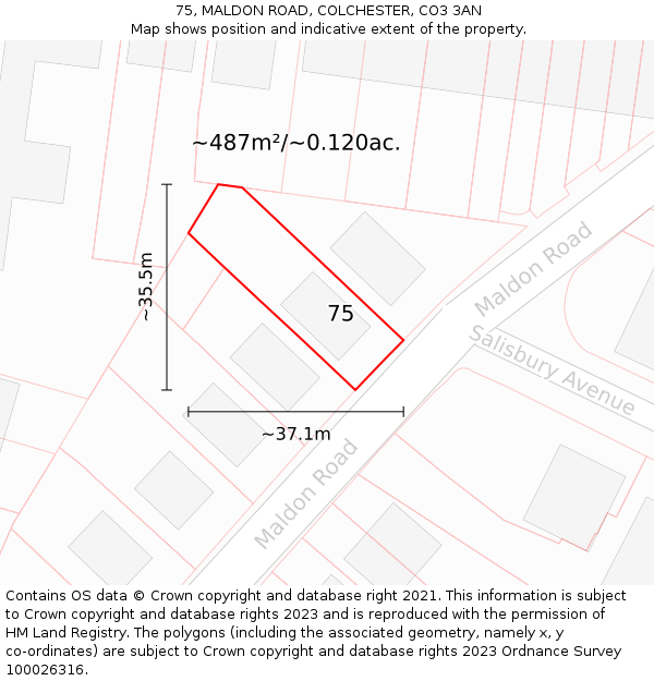 75, MALDON ROAD, COLCHESTER, CO3 3AN: Plot and title map