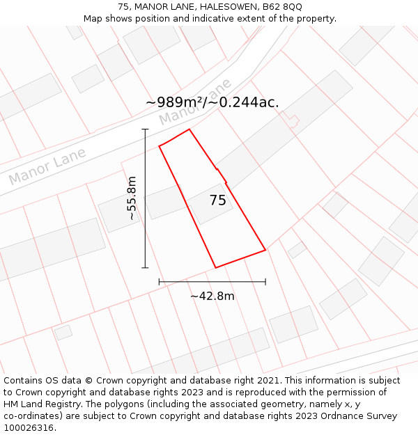 75, MANOR LANE, HALESOWEN, B62 8QQ: Plot and title map