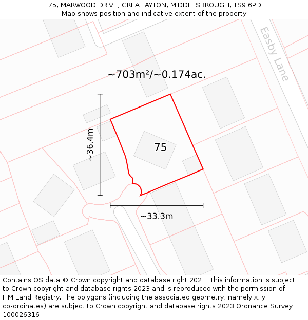 75, MARWOOD DRIVE, GREAT AYTON, MIDDLESBROUGH, TS9 6PD: Plot and title map