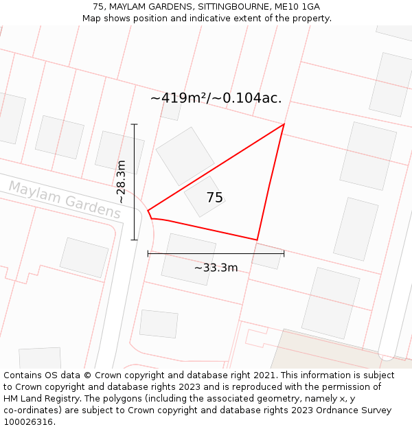 75, MAYLAM GARDENS, SITTINGBOURNE, ME10 1GA: Plot and title map