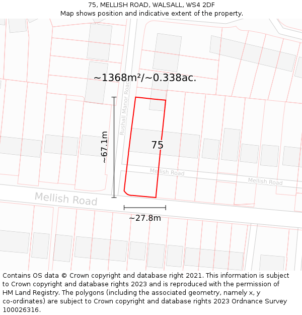 75, MELLISH ROAD, WALSALL, WS4 2DF: Plot and title map