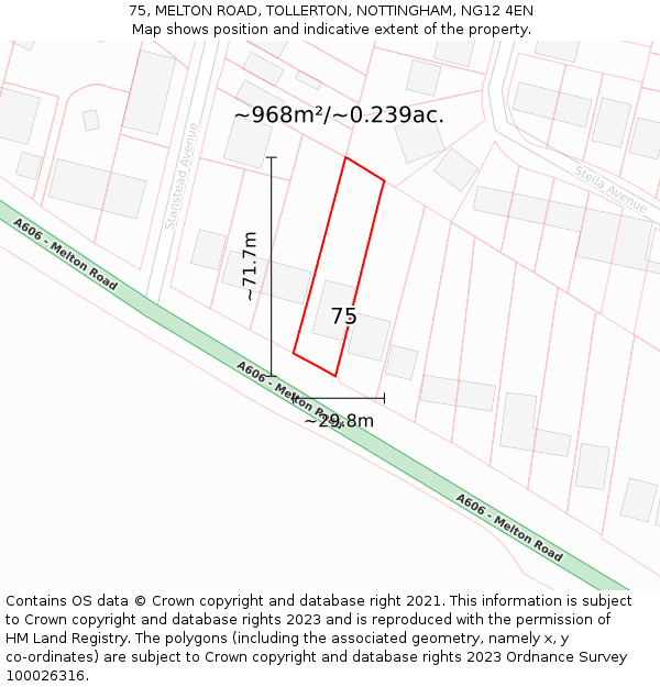 75, MELTON ROAD, TOLLERTON, NOTTINGHAM, NG12 4EN: Plot and title map