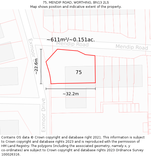 75, MENDIP ROAD, WORTHING, BN13 2LS: Plot and title map