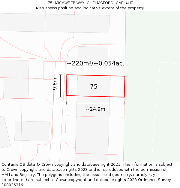 75, MICAWBER WAY, CHELMSFORD, CM1 4UE: Plot and title map