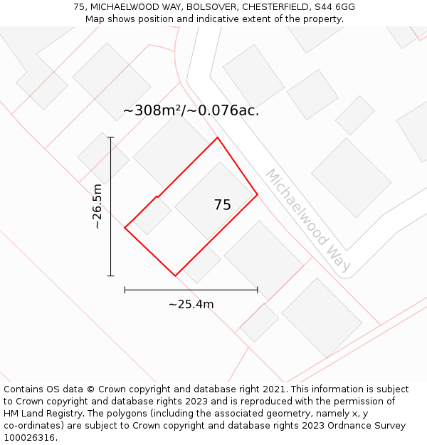 75, MICHAELWOOD WAY, BOLSOVER, CHESTERFIELD, S44 6GG: Plot and title map