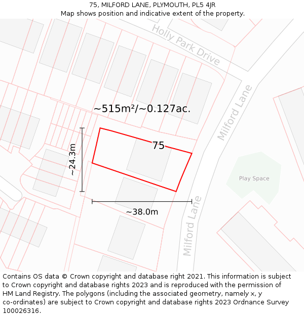 75, MILFORD LANE, PLYMOUTH, PL5 4JR: Plot and title map