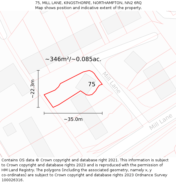 75, MILL LANE, KINGSTHORPE, NORTHAMPTON, NN2 6RQ: Plot and title map