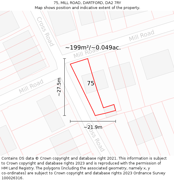 75, MILL ROAD, DARTFORD, DA2 7RY: Plot and title map