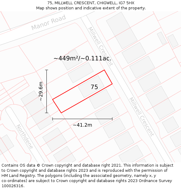 75, MILLWELL CRESCENT, CHIGWELL, IG7 5HX: Plot and title map