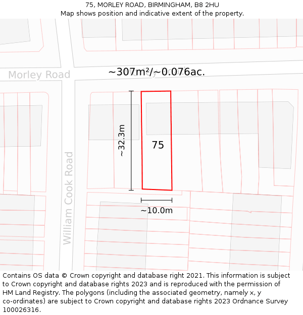 75, MORLEY ROAD, BIRMINGHAM, B8 2HU: Plot and title map