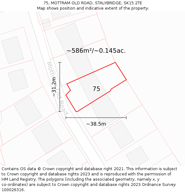 75, MOTTRAM OLD ROAD, STALYBRIDGE, SK15 2TE: Plot and title map