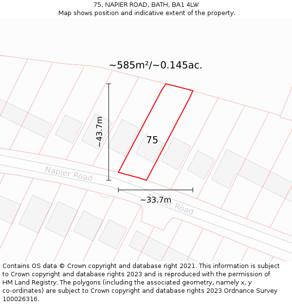 75, NAPIER ROAD, BATH, BA1 4LW: Plot and title map