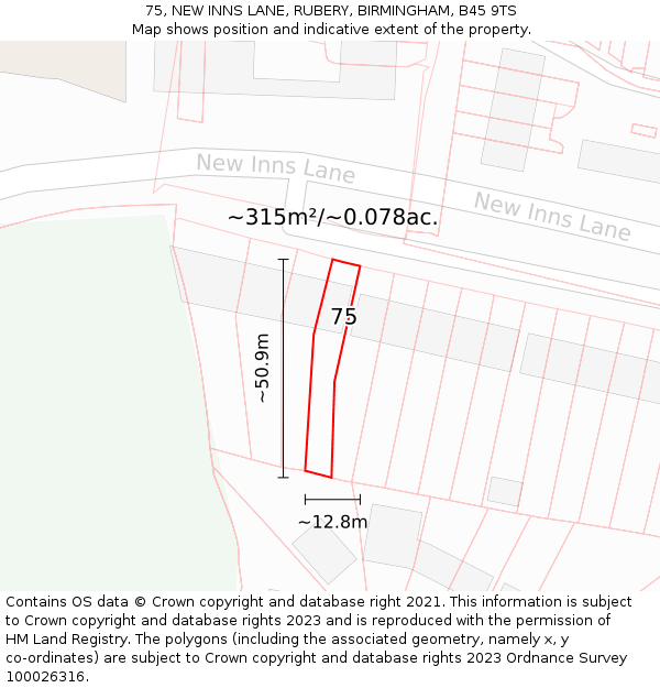 75, NEW INNS LANE, RUBERY, BIRMINGHAM, B45 9TS: Plot and title map