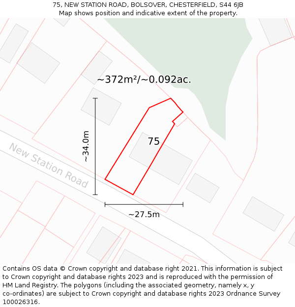 75, NEW STATION ROAD, BOLSOVER, CHESTERFIELD, S44 6JB: Plot and title map
