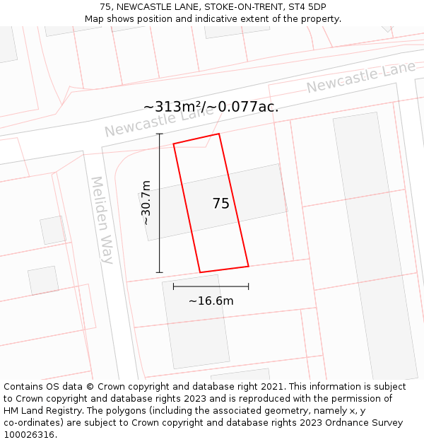 75, NEWCASTLE LANE, STOKE-ON-TRENT, ST4 5DP: Plot and title map