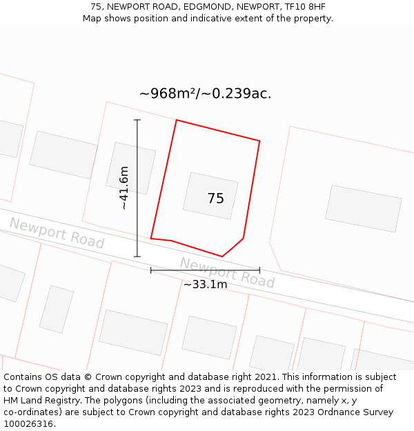 75, NEWPORT ROAD, EDGMOND, NEWPORT, TF10 8HF: Plot and title map