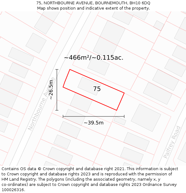 75, NORTHBOURNE AVENUE, BOURNEMOUTH, BH10 6DQ: Plot and title map