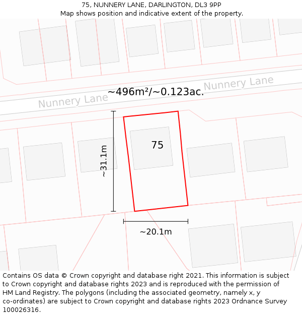 75, NUNNERY LANE, DARLINGTON, DL3 9PP: Plot and title map