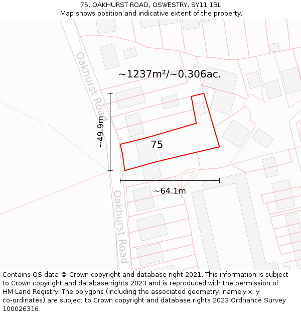 75, OAKHURST ROAD, OSWESTRY, SY11 1BL: Plot and title map