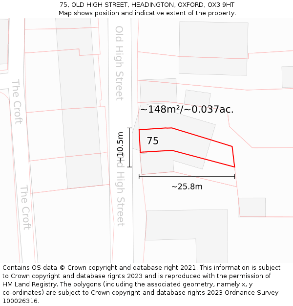 75, OLD HIGH STREET, HEADINGTON, OXFORD, OX3 9HT: Plot and title map