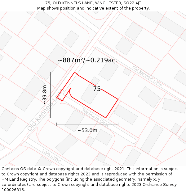 75, OLD KENNELS LANE, WINCHESTER, SO22 4JT: Plot and title map