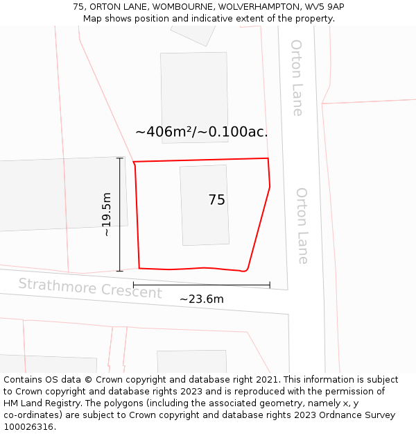 75, ORTON LANE, WOMBOURNE, WOLVERHAMPTON, WV5 9AP: Plot and title map