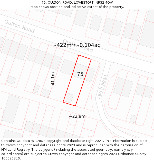 75, OULTON ROAD, LOWESTOFT, NR32 4QW: Plot and title map