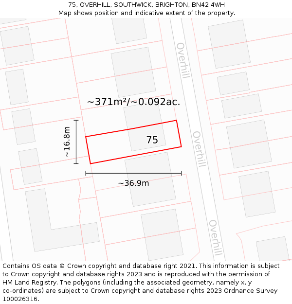 75, OVERHILL, SOUTHWICK, BRIGHTON, BN42 4WH: Plot and title map