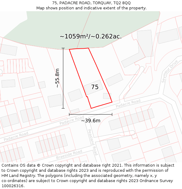 75, PADACRE ROAD, TORQUAY, TQ2 8QQ: Plot and title map