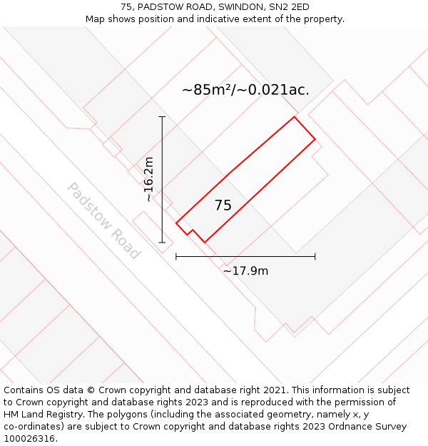 75, PADSTOW ROAD, SWINDON, SN2 2ED: Plot and title map