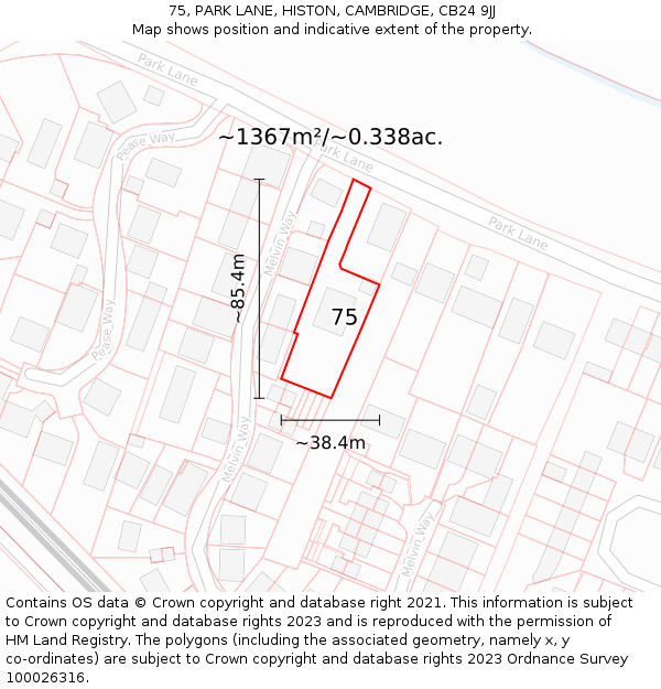 75, PARK LANE, HISTON, CAMBRIDGE, CB24 9JJ: Plot and title map