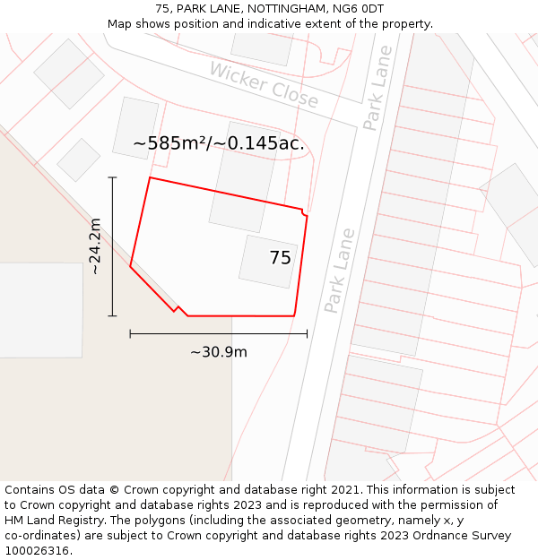 75, PARK LANE, NOTTINGHAM, NG6 0DT: Plot and title map