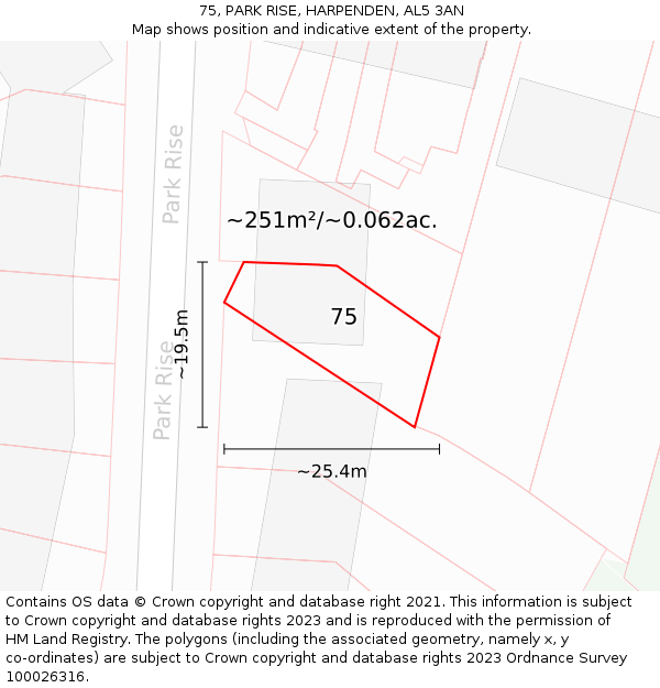 75, PARK RISE, HARPENDEN, AL5 3AN: Plot and title map