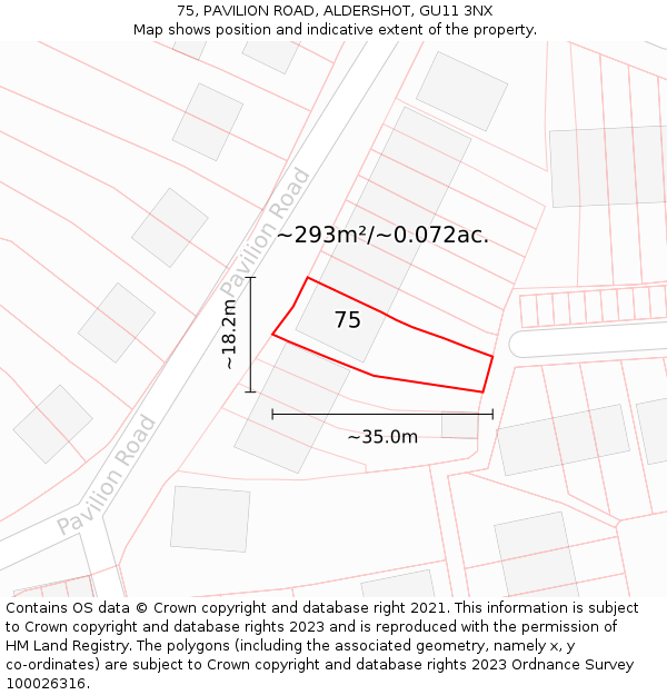 75, PAVILION ROAD, ALDERSHOT, GU11 3NX: Plot and title map