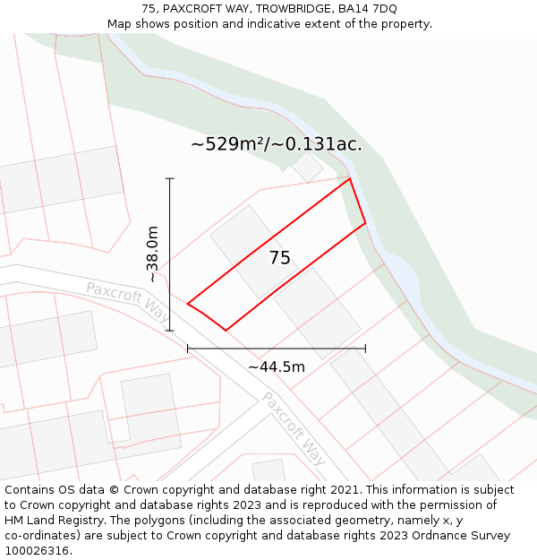 75, PAXCROFT WAY, TROWBRIDGE, BA14 7DQ: Plot and title map