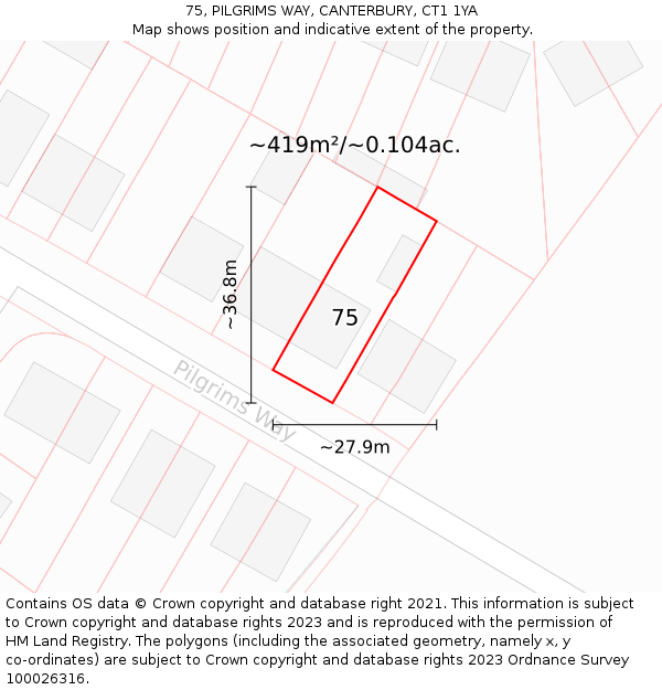 75, PILGRIMS WAY, CANTERBURY, CT1 1YA: Plot and title map