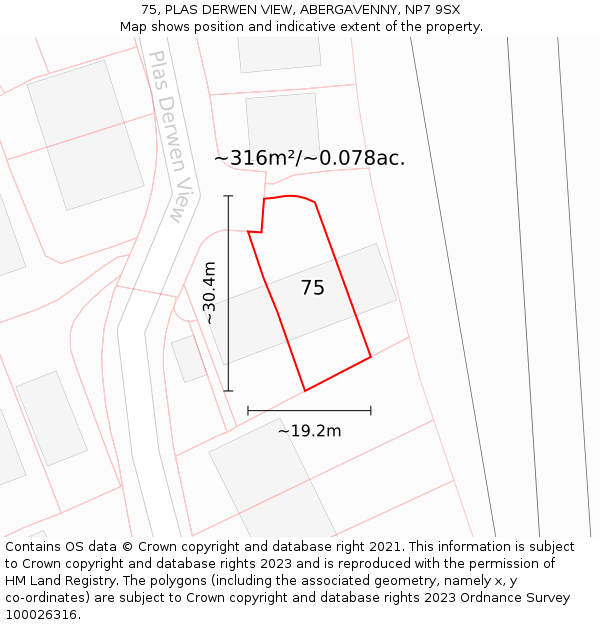 75, PLAS DERWEN VIEW, ABERGAVENNY, NP7 9SX: Plot and title map