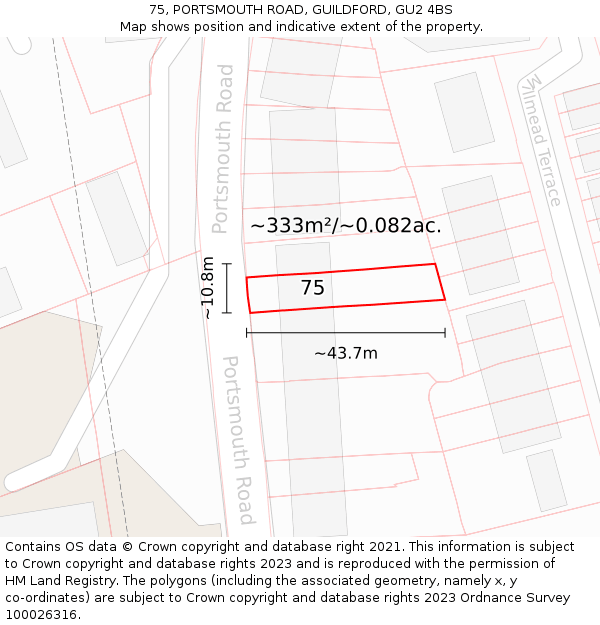 75, PORTSMOUTH ROAD, GUILDFORD, GU2 4BS: Plot and title map
