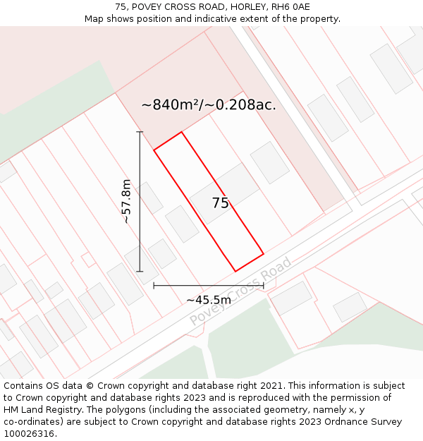 75, POVEY CROSS ROAD, HORLEY, RH6 0AE: Plot and title map