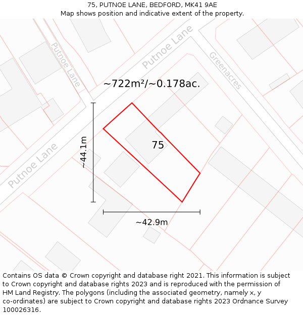 75, PUTNOE LANE, BEDFORD, MK41 9AE: Plot and title map