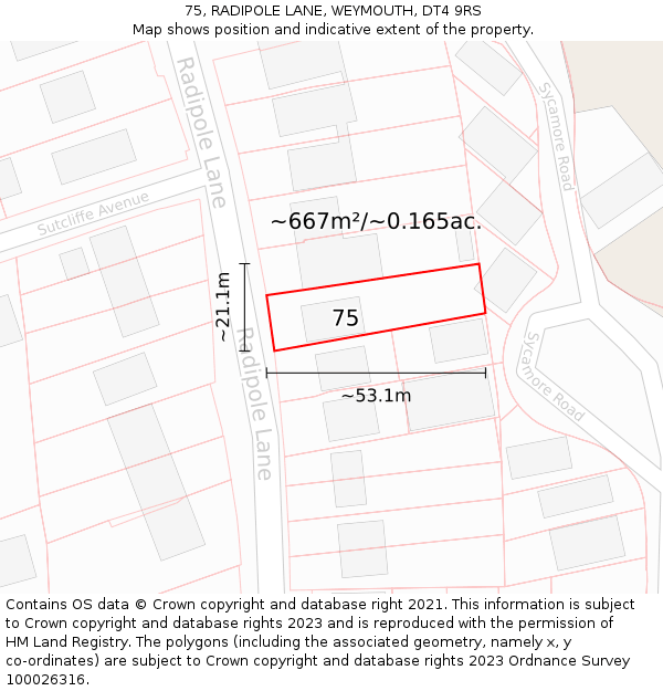 75, RADIPOLE LANE, WEYMOUTH, DT4 9RS: Plot and title map