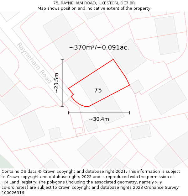 75, RAYNEHAM ROAD, ILKESTON, DE7 8RJ: Plot and title map